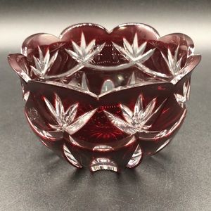 Ajka Fine Crystal Bowl Purple cut-to-clear Hungary 4.75” Diameter